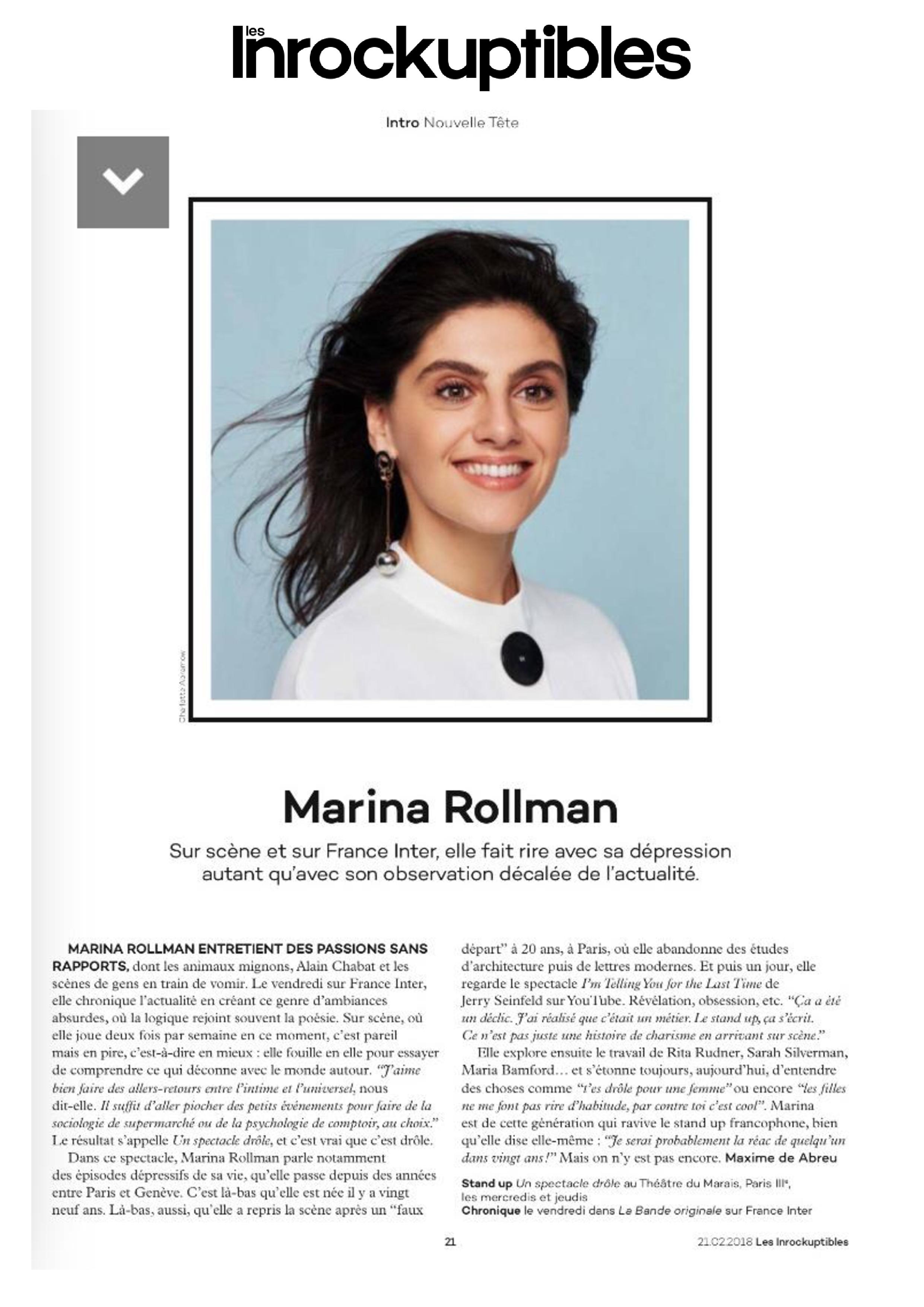 les Inrocks : Et si Marina Rollman, standuppeuse de l'intime et de l'universel