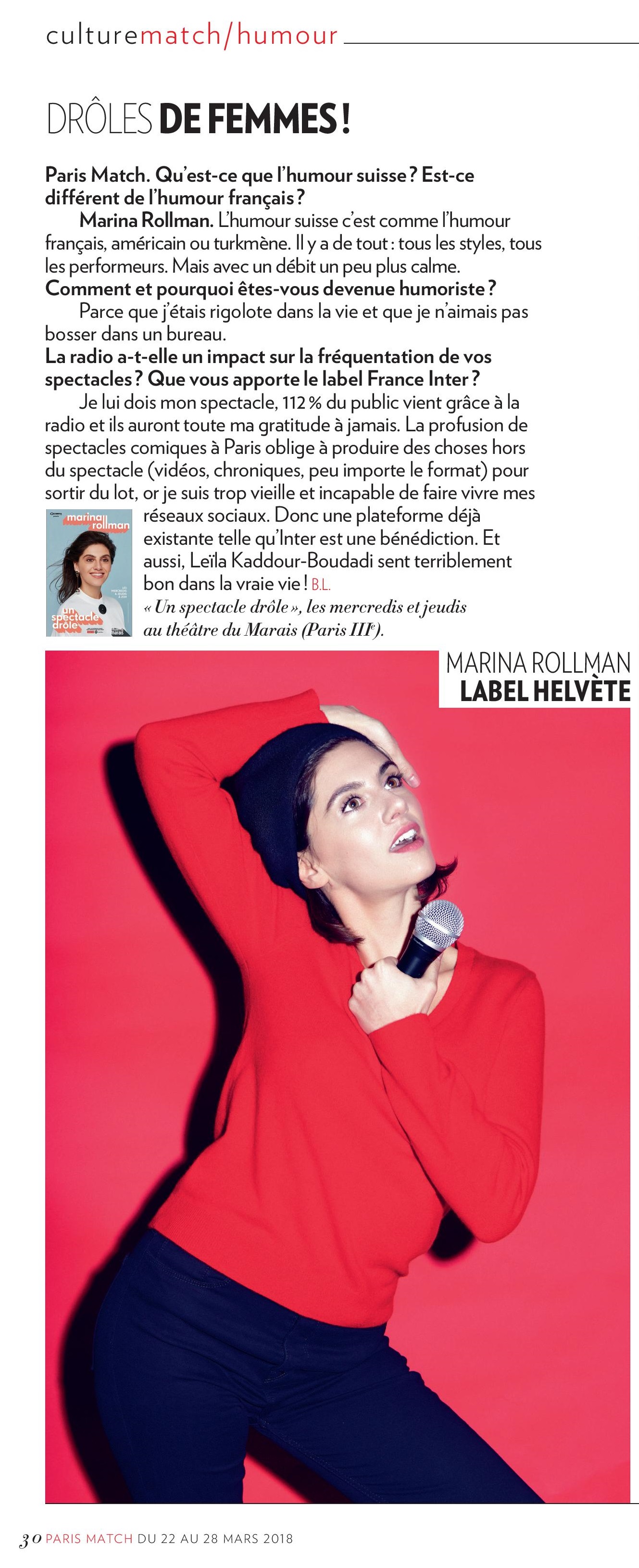 Paris Match : Marina Rollman, label helvète